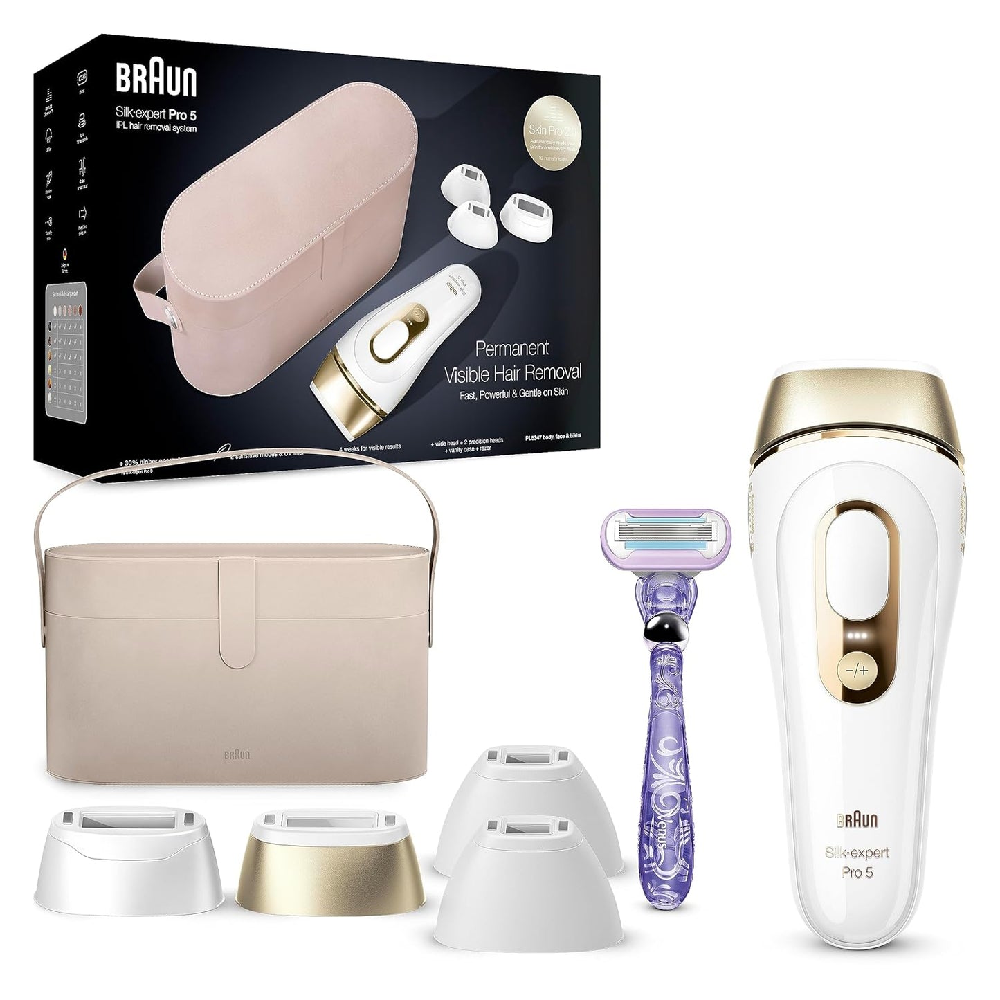 IPL Silk·Expert Pro 5 PL5347 Latest Generation IPL for Women and Men, At-Home Hair Removal System, Salon-Like Smooth Skin, Long Lasting Results, 3 Comfort Modes W/Wide Head & 2 Precision Heads