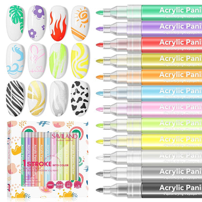 12 Colors Nail Art Pens Set - 3D Nail Polish Pens Graffiti Nail Dotting Tools Acrylic Paint Pens Drawing Painting Point Liner Pen for Nails Art Design Manicure Nail Pens for Home & Salon DIY