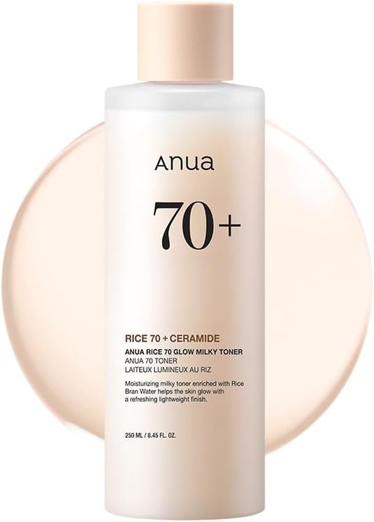 Rice 70 Glow Milky Toner, for Glass Skin and Brightening, Rice Water, Niacinamide, Ceramides, Panthenol, Fragrance-Free, Non Comodogenic, Fungal Acne Safe, Korean Skin Care, 250Ml/8.45Fl.Oz.