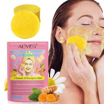 Turmeric Face Scrub Pads, 40Pcs Turmeric Cleansing Pads with Vitamin B5, Vitamin C Turmeric, Face Pads, Sugar Turmeric Cleansing Pads for Face