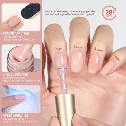 Milky White X Jelly Nude Gel Nail Polish Set, 6 Transparent Colors Sheer Pink Orange Gel Nail Kit for Salon Gel Manicure and Nail Art DIY at Home