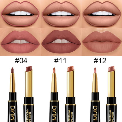 3Pcs Chestnut Nude Brown Matte Lip Liner and Lipstick Combo Set Kit for Women DNM Antique Rose Magic Lipstick 24 Hours Original Lip Liner Makeup Stain Long Lasting Waterproof Smudge Proof Labial