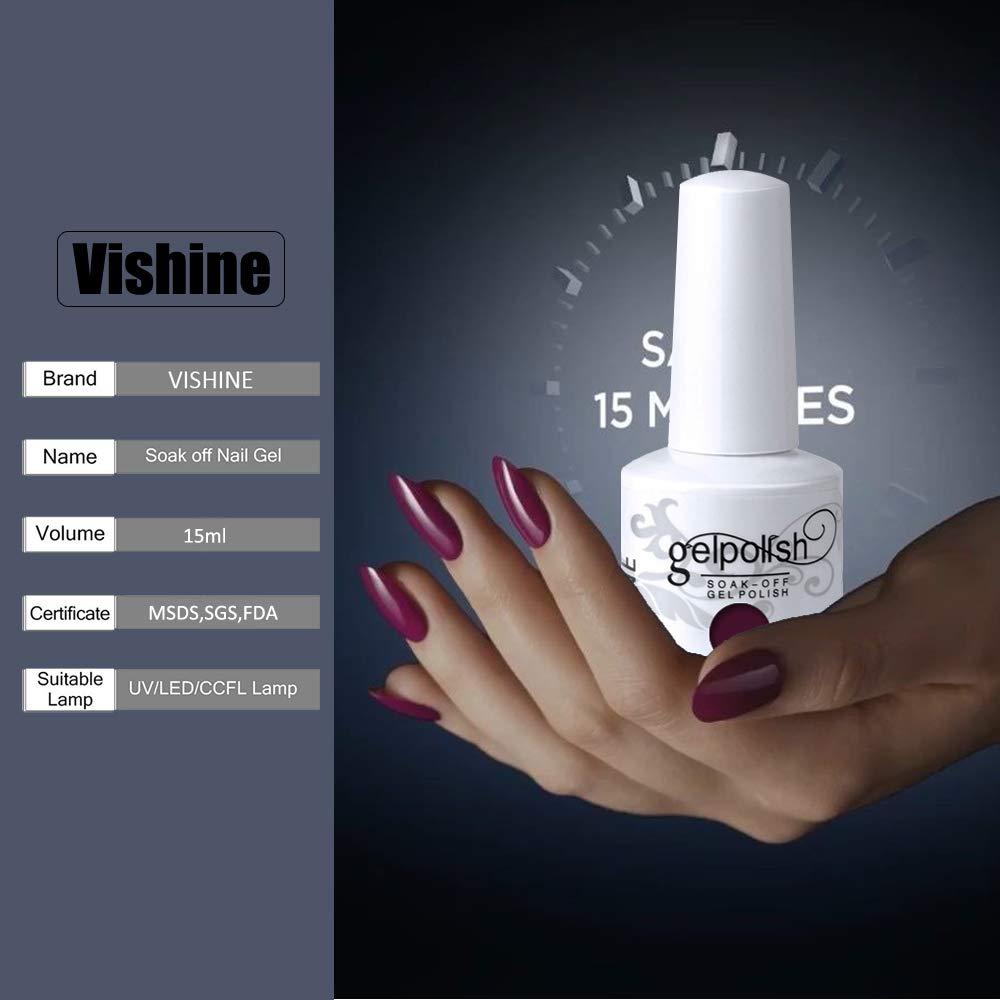 Vishine 15ml No Wipe Top Coat Base Coat Soak off UV LED Drying Long Lasting Shiny Nail Varnish Set