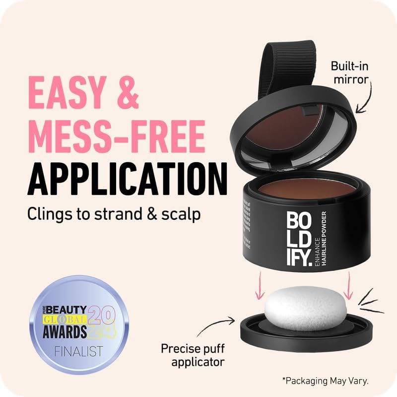 BOLDIFY Hairline Powder - Root Touch Up & Hair Loss Cover Up, Instant Gray Coverage 48-Hour Stain-Proof Hair Color Powder for Women & Men, Hair Fibers and Hair Topper Alternative (Dark Brown)