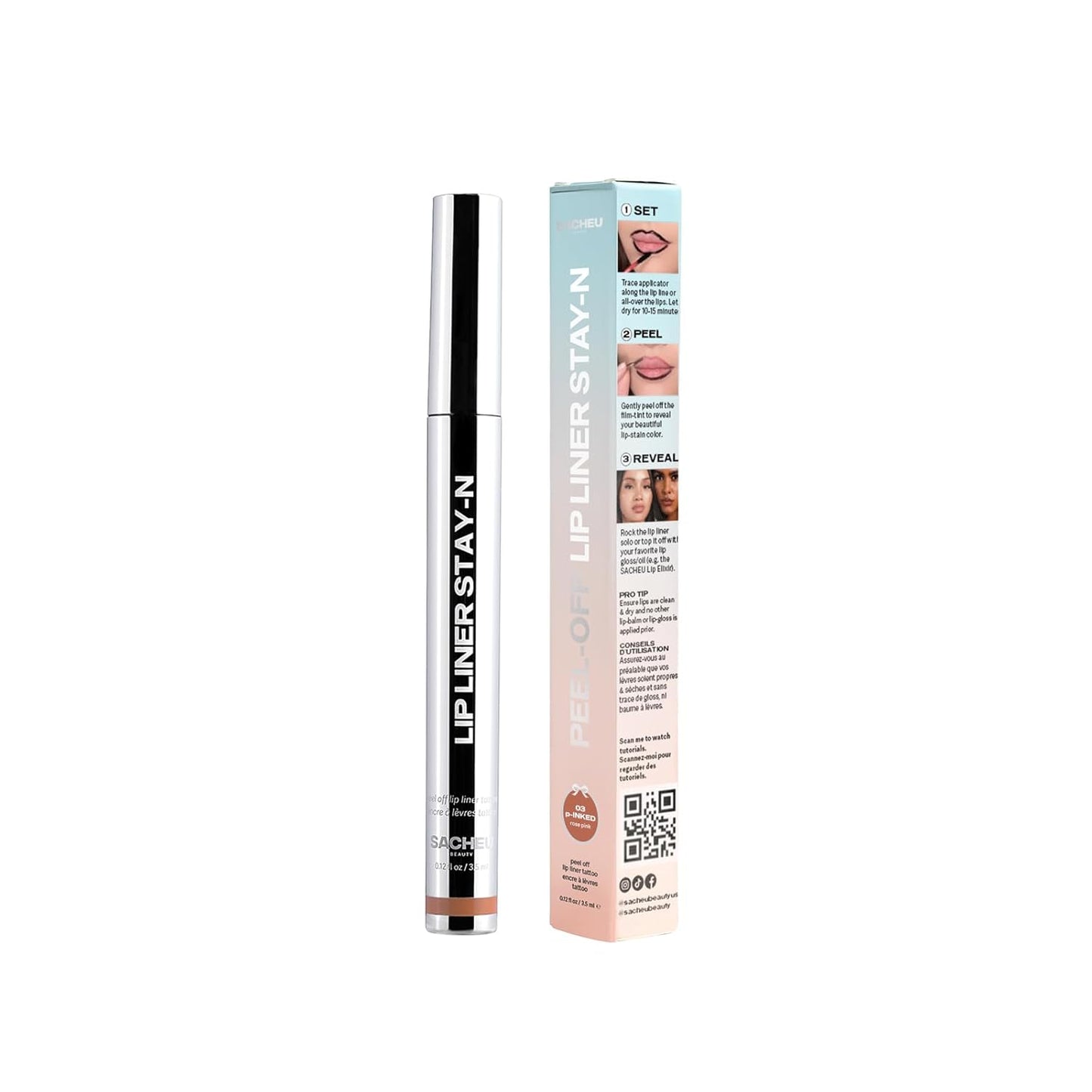 Lip Liner Stay-N - Peel off Lip Liner Tattoo, Peel off Lip Stain, Long Lasting Lip Stain Peel Off, Infused with Hyaluronic Acid & Vitamin E, for All Skin Types, P-Inked