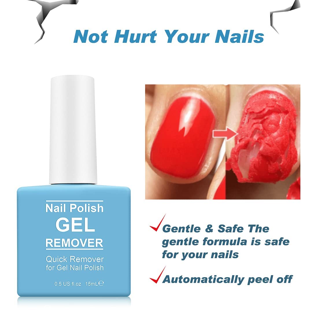 Gel Nail Polish Remover, Nail Polish Remover for Gel Nails, Professional Gel Nail Remover with Cuticle Pusher & Nail Polish Scraper, No Soaking or Wrapping, Soak-Off Gel Polish in 2-3 Minutes