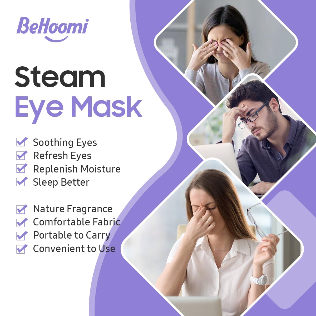 20 Packs Steam Eye Mask, Heated Eye Mask Warm Compress for Eyes, Disposable Self Heating Eye Mask for Sleep, Spa, Travel Essentials & Relaxation Gifts for Women, Men (Lavender)