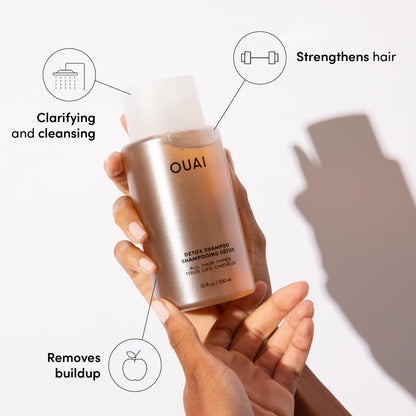 OUAI Travel Kit - Includes Travel Size Leave In Conditioner, Detox Shampoo, Fine to Medium Hair Treatment Masque and Melrose Place Scalp & Body Scrub (4 Count)