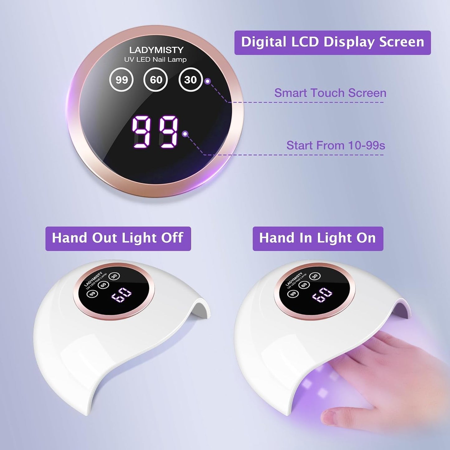 72W UV LED Nail Lamp Light Dryer for Nails Gel Polish with 18 Beads 3 Timer Setting & LCD Touch Display Screen, Auto Sensor, Professional Nails, White……