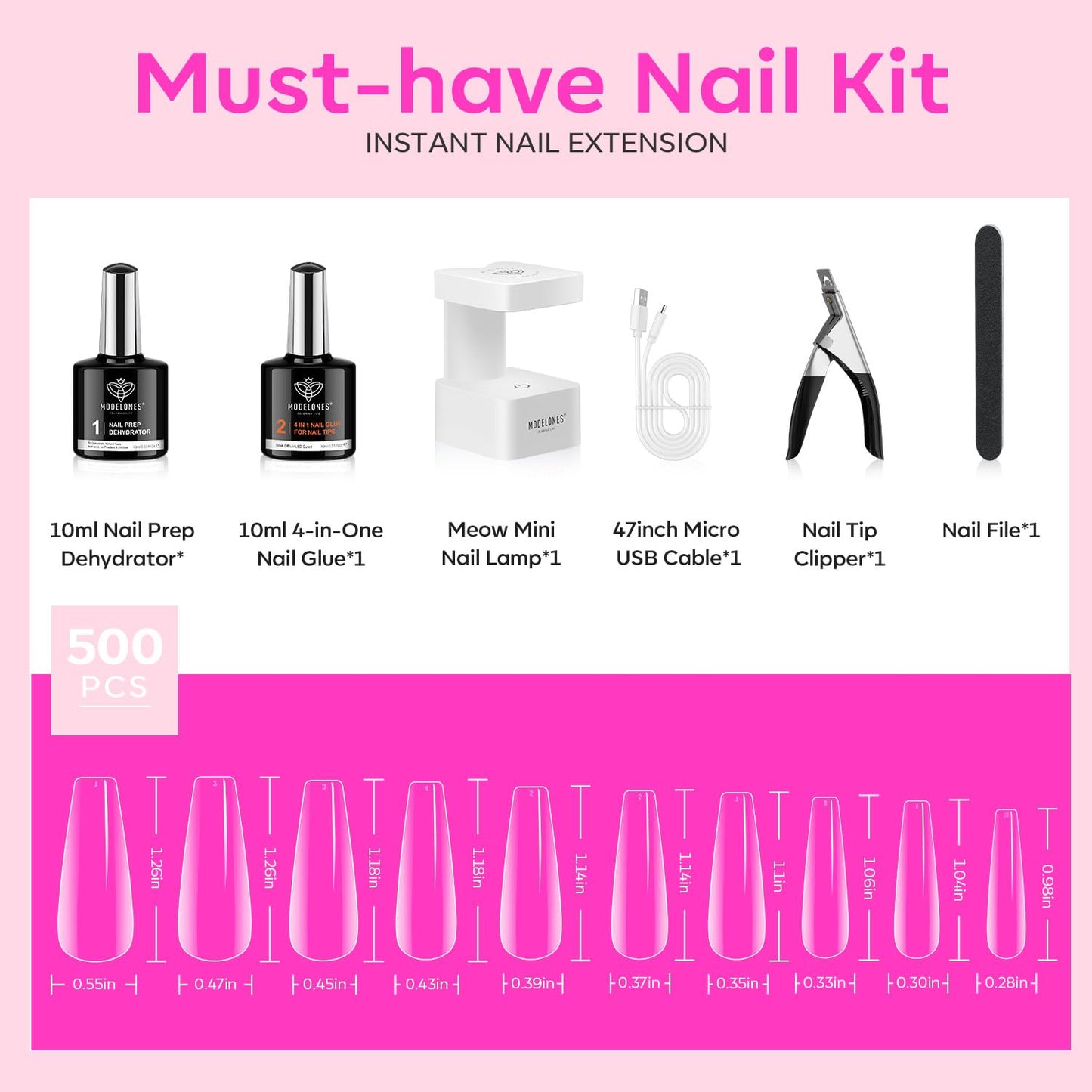 Gel X Nail Kit, Nail Tips and Glue Gel Kit with 4-In-One Nail Glue Gel, 500Pcs Long Coffin Nail, Nail Dehydrator, Ultra-Portable LED Nail Lamp, Gel Nail Extension Kit Salon Gifts for Women