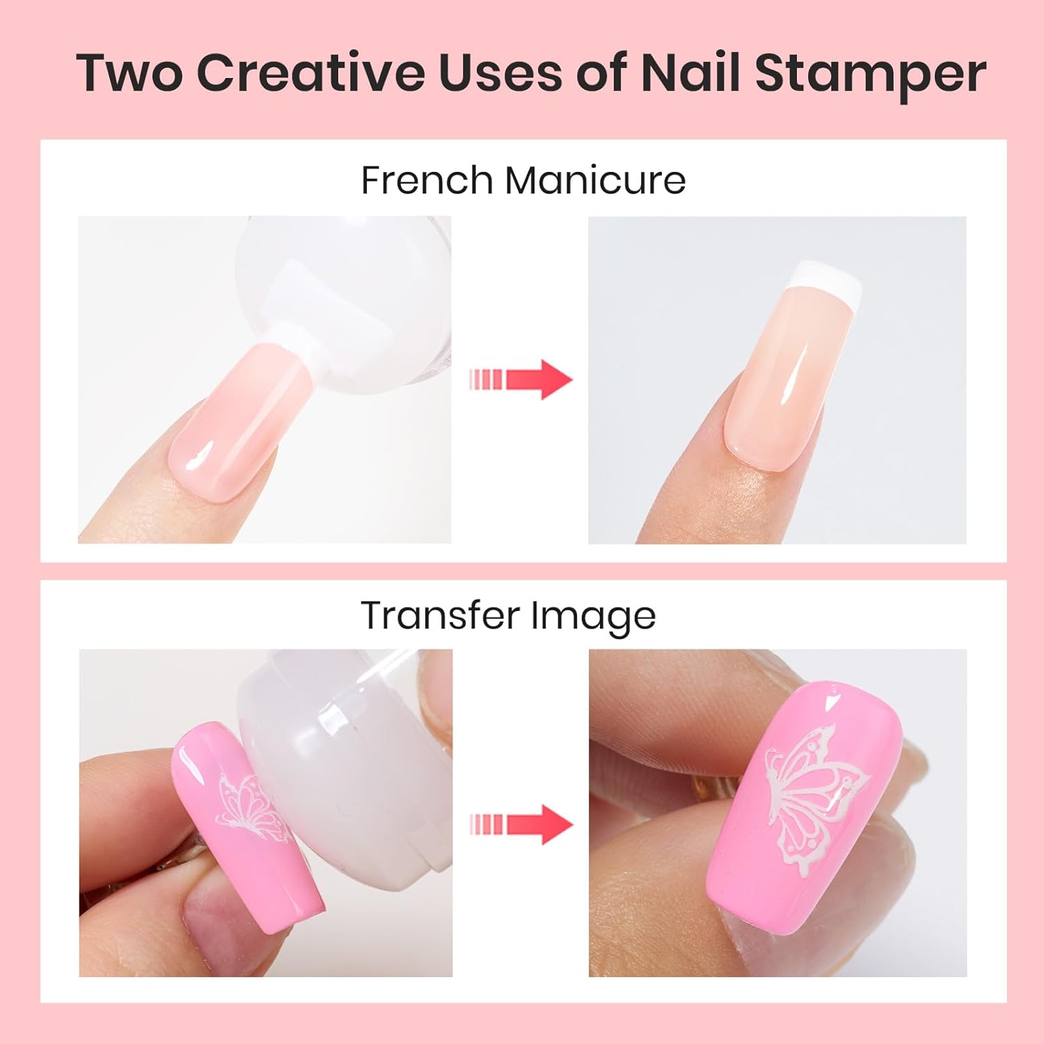 Beetles Nail Stamp 3Pcs Silicone French Tip Nail Stamp Kit with Replacement Nail Stamper Heads and Scrapers Soft Silicone Nail Printing Tool for Home Manicure Diy Nail Art Salon Gifts for Girls