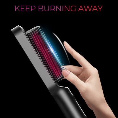 Hair Straightener Brush,  Ring Hair Straightener Comb Straightening Brush for Women with 5 Temps 20S Fast Heating & Dual Voltage, Black