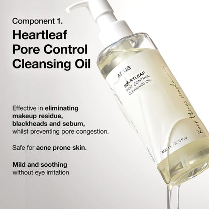 Double Cleanser Duo for Facial Cleansing : Heartleaf Pore Control Cleansing Oil & Heartleaf Quercetinol Pore Deep Cleansing Foam for Double Cleansing, Blackhead Remover, Korean Skincare