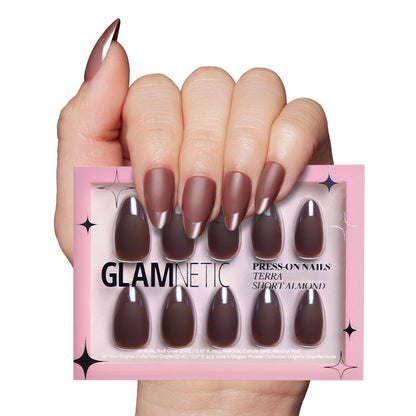 Press on Nails - Cosmic | Semi-Transparent Sparkly Black Short Squoval Fake Nails with a Glossy Finish, Reusable | 15 Sizes - 30 Nail Kit with Glue