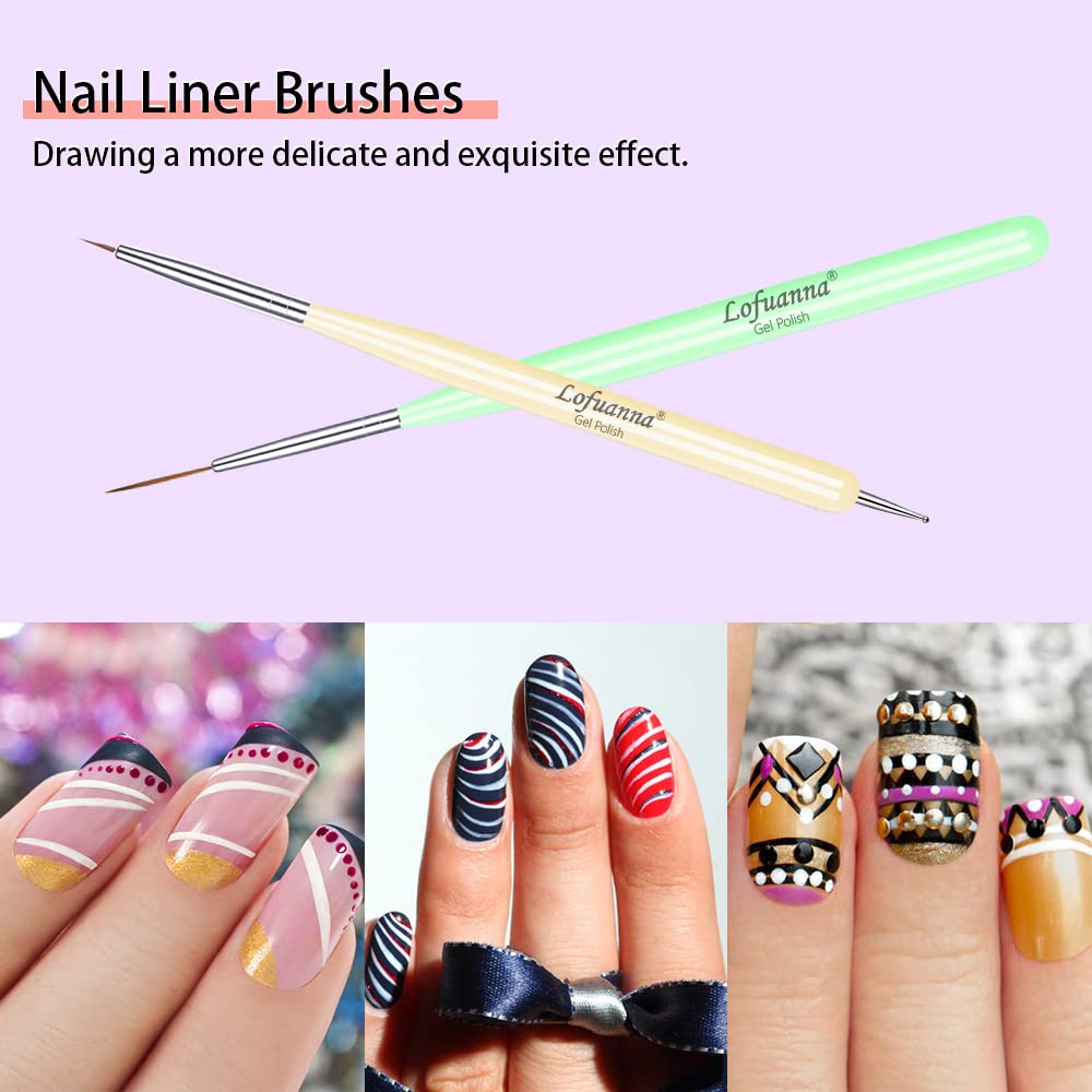 Nail Art Brushes Set Lofuanna 6Pcs Nail Tips Art Design Tools with Poly Extension Gel Brush, Nail Polish Brush, Carved Brush, Art Liner Brush and Dotting Pen, Acrylic Nail Brushes, Painting Drawing