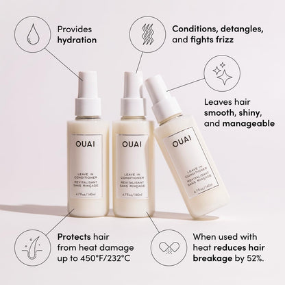 OUAI Travel Kit - Includes Travel Size Leave In Conditioner, Detox Shampoo, Fine to Medium Hair Treatment Masque and Melrose Place Scalp & Body Scrub (4 Count)