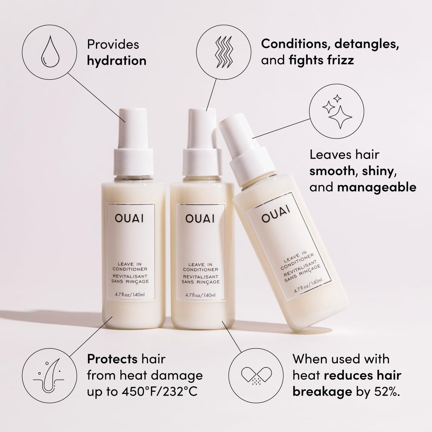 Leave in Conditioner & Heat Protectant Spray - Prime Hair for Style, Smooth Flyaways, Add Shine and Use as Detangling Spray - No Parabens, Sulfates or Phthalates (4.7 Oz)