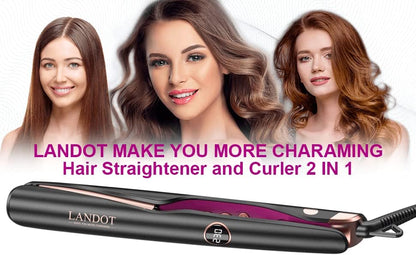 Hair Straightener Flat Curling Iron: Straightener and Curler 2 in 1 - Twist Straightening Curling Iron Combo for Curl Wave Straighten Women Hair - 1 Inch Dual Voltage