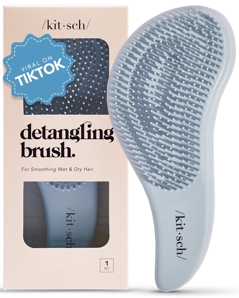 Kitsch Detangling Brush for Adults & Kids - Professional Wet & Dry Hair Detangler, No Pain, Tangle Free Flexible Bristles - Easy to Hold, Shower & Travel Brush, Fits All Hair Types - Haze Blue