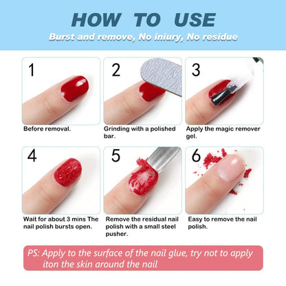 Gel Nail Polish Remover, Nail Polish Remover for Gel Nails, Professional Gel Nail Remover with Cuticle Pusher & Nail Polish Scraper, No Soaking or Wrapping, Soak-Off Gel Polish in 2-3 Minutes