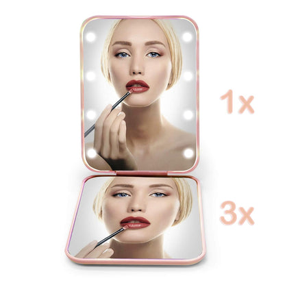 Kintion Pocket Mirror, 1X/3X Magnification LED Compact Travel Makeup Mirror with Light for Purse, 2-Sided, Portable, Folding, Handheld, Small Lighted Mirror for Gift, Pink