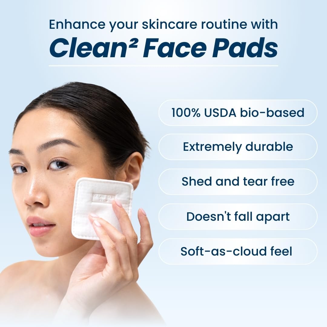 Clean² Pads 2.0 [NEW & IMPROVED EDGES] Guaranteed Not to Shed & Tear Face Pads, Unique Triple Layers, Textured & Ultra Soft Side, Organic Disposable Cotton, Pair with Makeup Remover