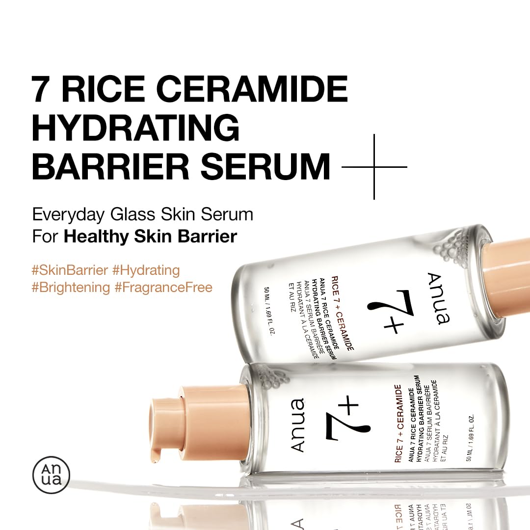 RICE CERAMIDE 7 HYDRATING BARRIER SERUM, Brightening, Hydrating Serum for Face, Rice, Hyaluronic Acid, Niacinamide, Fragrance-Free, Non Comodogenic, Glass Skin, Korean Skin Care, 50Ml/1.69Fl.Oz.