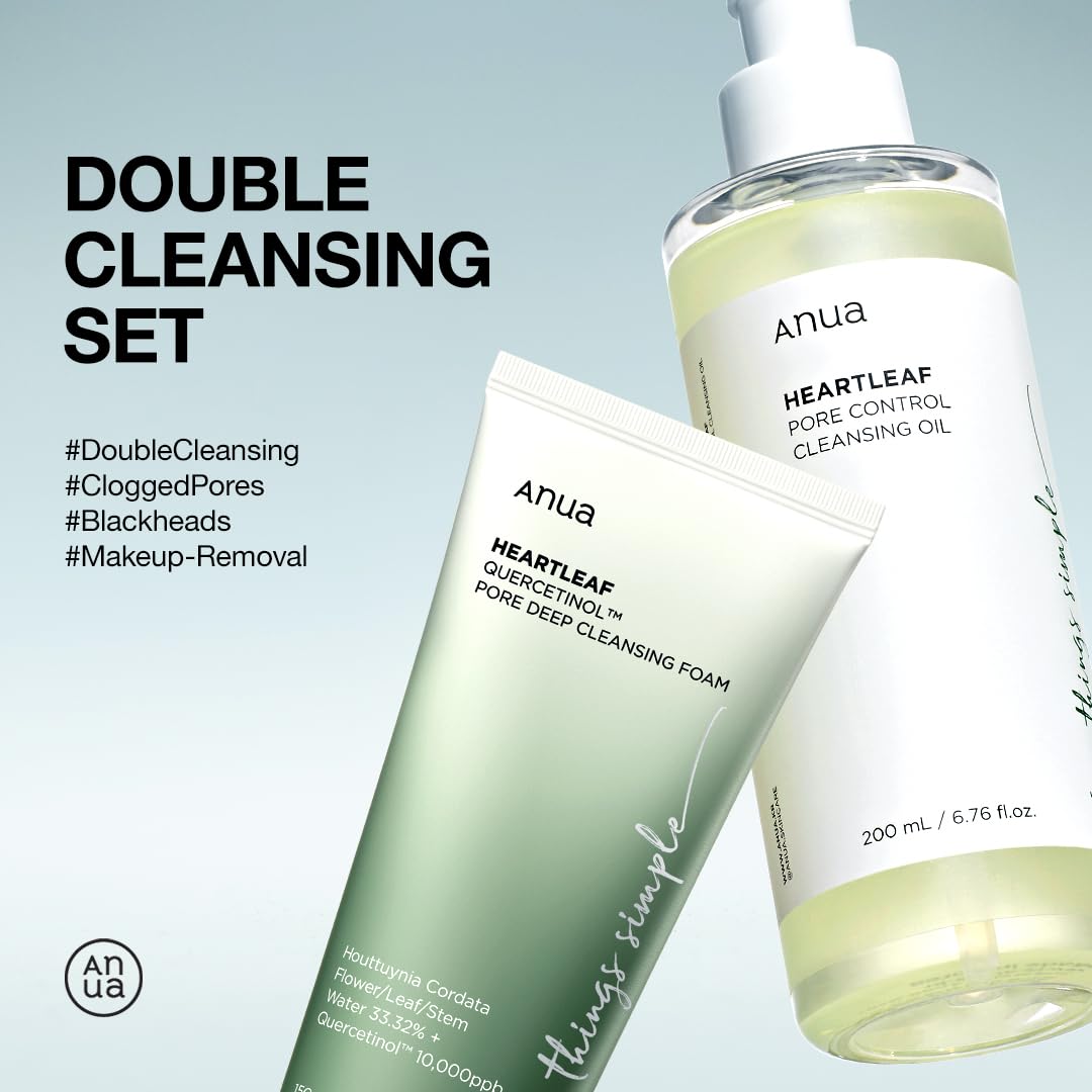 Double Cleanser Duo for Facial Cleansing : Heartleaf Pore Control Cleansing Oil & Heartleaf Quercetinol Pore Deep Cleansing Foam for Double Cleansing, Blackhead Remover, Korean Skincare