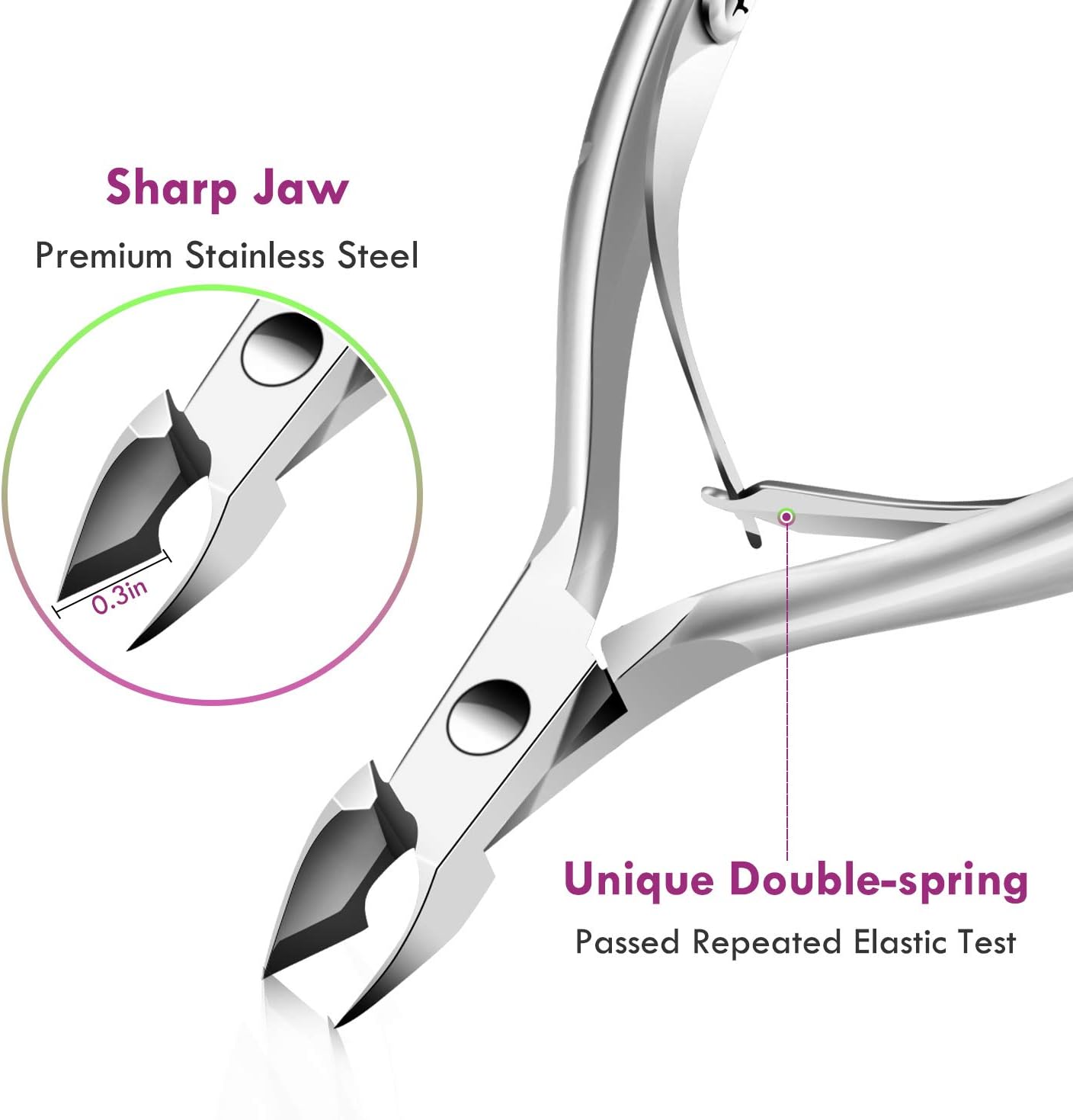 Cuticle Trimmer Cuticle Remover with Cuticle Pusher, XUNXMAS Professional Stainless Steel Durable Pedicure Manicure Tools Cutter Nipper Scissor Clipper for Fingernails and Toenails Dead Skin Silver