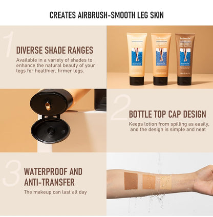 Leg Makeup Waterproof No Transfer, 2024 New Leg Makeup Body Makeup Waterproof Foundation for Scar Tattoo Cover Up, Light, Easy Application (Natural Color)