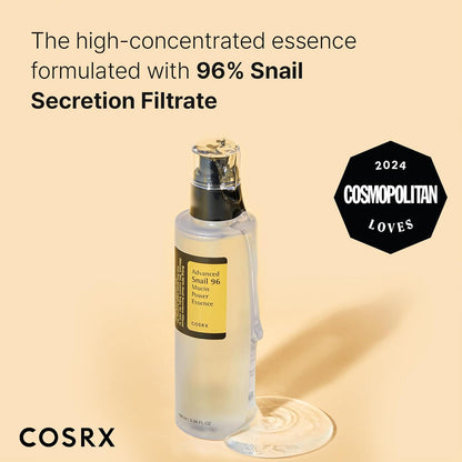 COSRX Snail Mucin 96% Power Repairing Essence 3.38 fl.oz 100ml, Hydrating Serum for Face with Snail Secretion Filtrate for Dull Skin & Fine Lines, Korean Skin Care