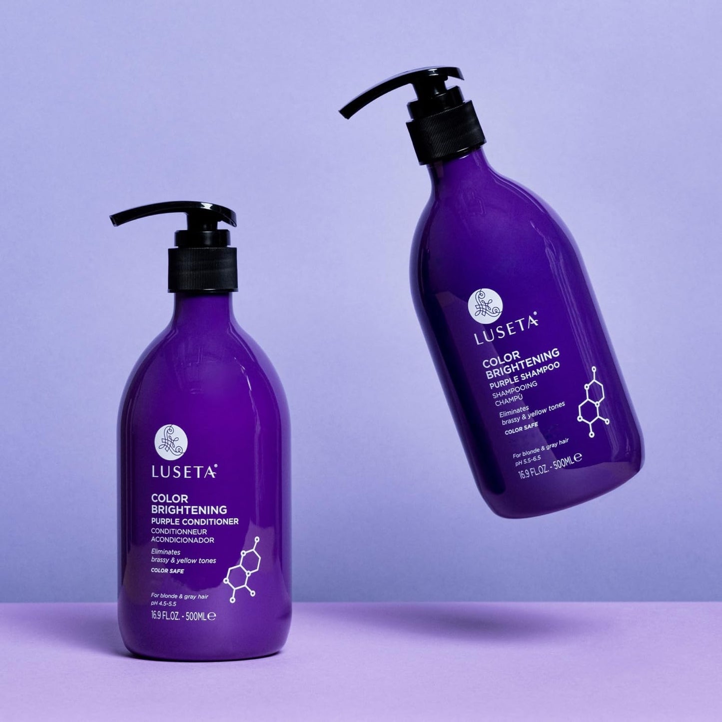 Luseta Purple Shampoo and Conditioner Set for Blonde, Gray - Color Treated Hair - Sulfate Free Paraben Free - Infused with Cocos Nucifera Oil for Curly and Damaged Hair - 2X16.9Oz