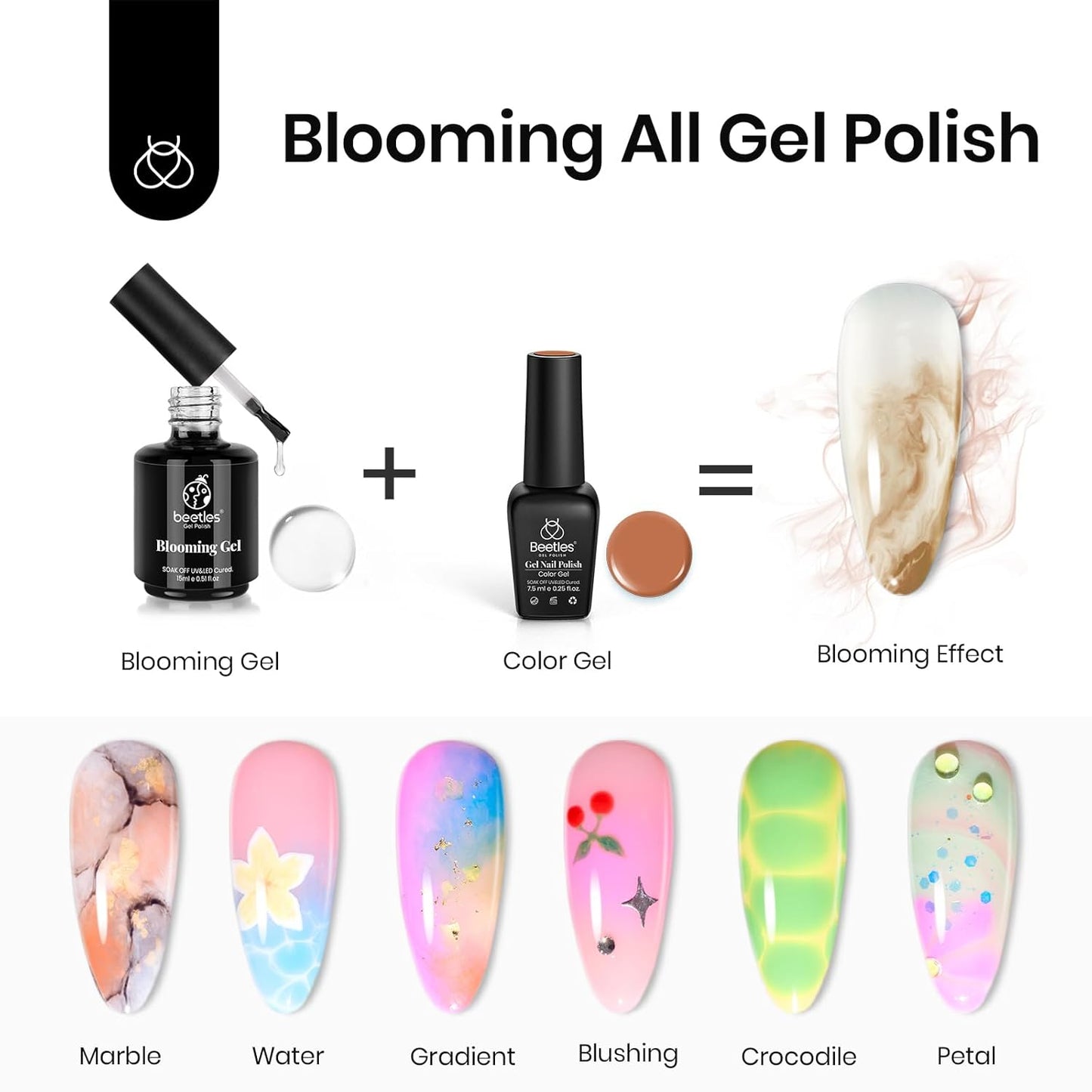 Beetles Nail Blooming Gel 15ml Clear Uv Led Blossom Gel Polish for Spreading Effect Marble Natural Stone Watercolor Floral Print Soak off Nail Gel Diy Nail Art Design Manicure Gift for Women