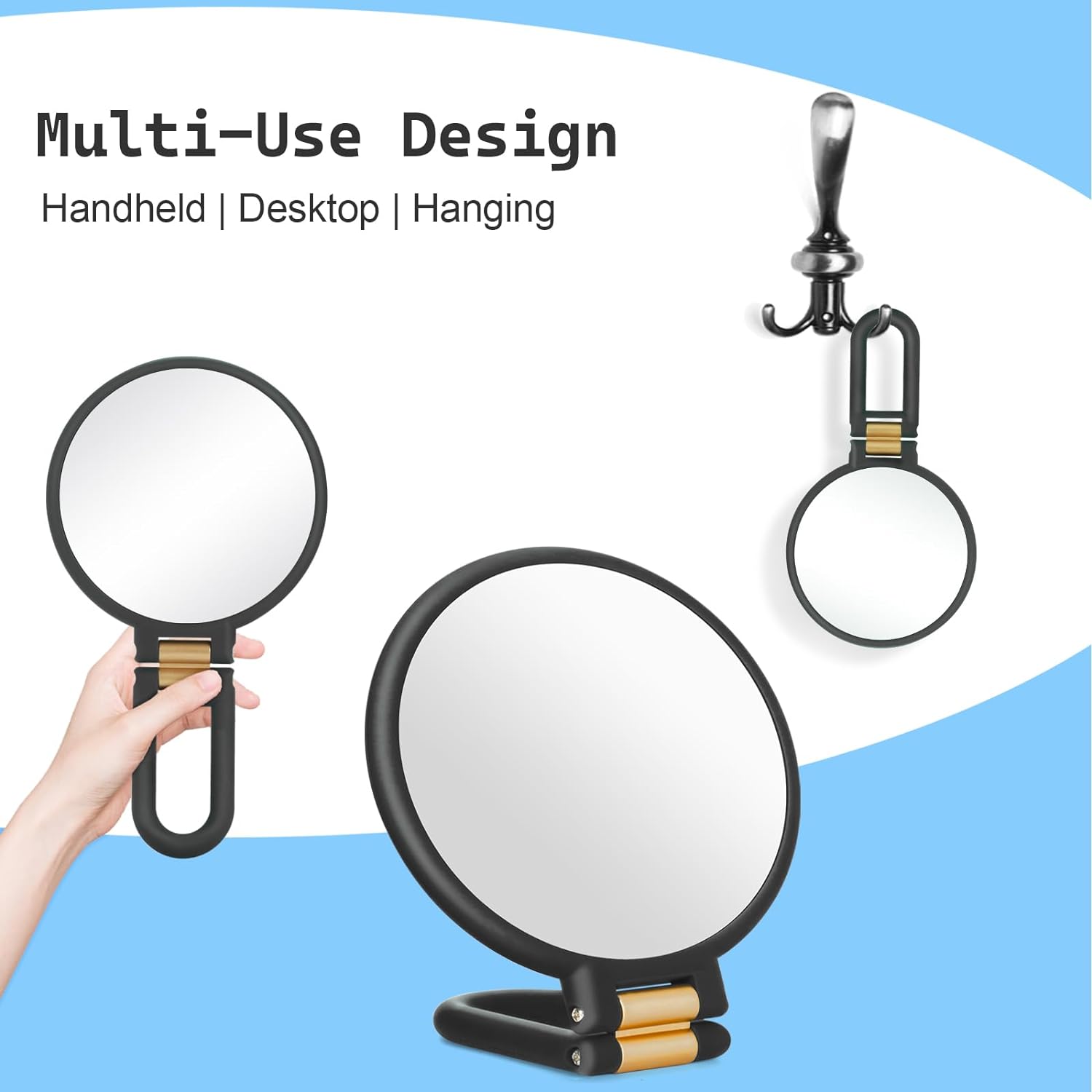 30X Magnifying Mirror, Travel Hand Mirrors with Handle - Double Side Handheld Mirror with 1X 30X Magnification & Adjustable Handle/Stand, Hand Held Foldable Travel Mirror for Makeup(Black)