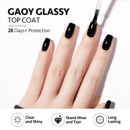 16Ml 2 Pcs Glassy Gel Top Coat and Base Coat Set,No Wipe Foundation Combination for UV Light Cure Nail Polish