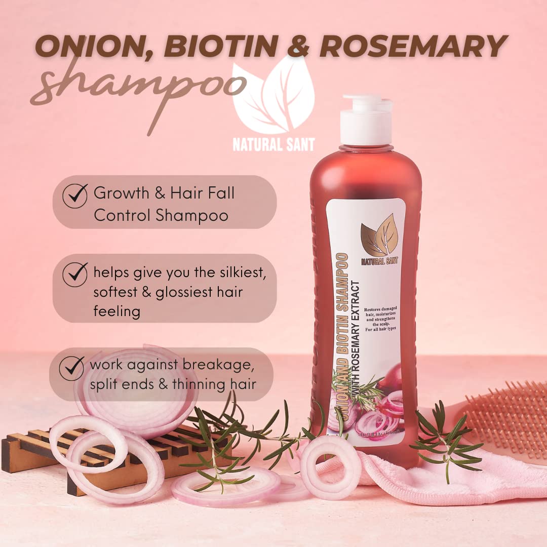 Onion Biotin and Rosemary Shampoo & Treatment for Stronger, Thicker and Longer Strands - Soft Shine, Anti-Hair Loss and Thinning, Growth Formula, Paraben and Silicone Free