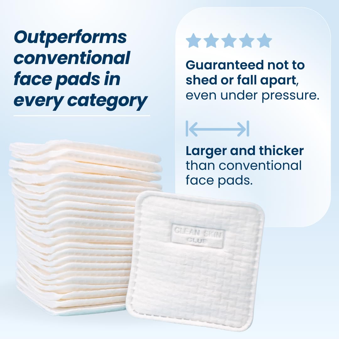 Clean² Pads 2.0 [NEW & IMPROVED EDGES] Guaranteed Not to Shed & Tear Face Pads, Unique Triple Layers, Textured & Ultra Soft Side, Organic Disposable Cotton, Pair with Makeup Remover