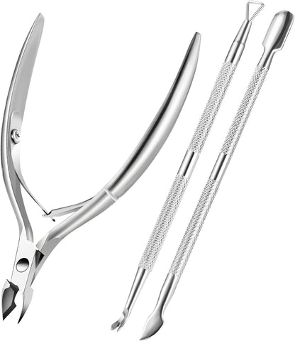 Cuticle Trimmer Cuticle Remover with Cuticle Pusher, XUNXMAS Professional Stainless Steel Durable Pedicure Manicure Tools Cutter Nipper Scissor Clipper for Fingernails and Toenails Dead Skin Silver