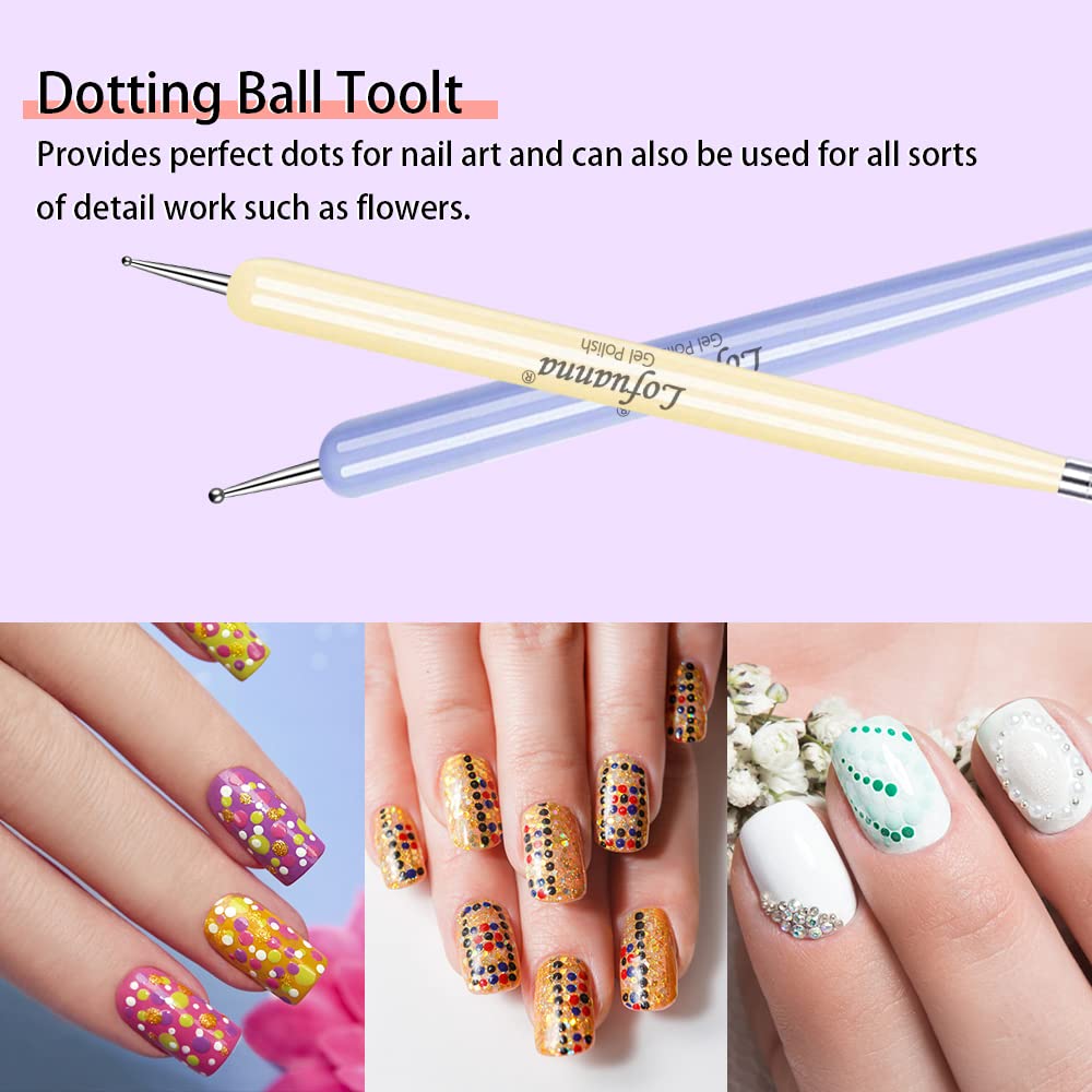 Nail Art Brushes Set Lofuanna 6Pcs Nail Tips Art Design Tools with Poly Extension Gel Brush, Nail Polish Brush, Carved Brush, Art Liner Brush and Dotting Pen, Acrylic Nail Brushes, Painting Drawing