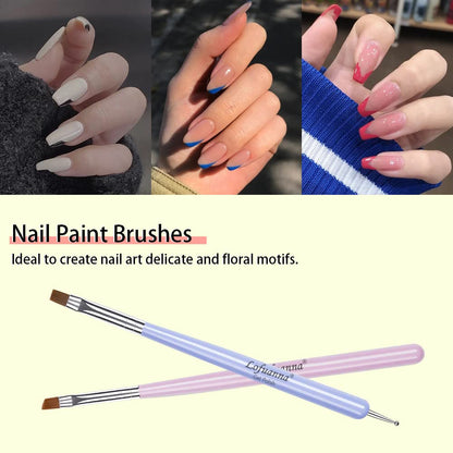 Nail Art Brushes Set Lofuanna 6Pcs Nail Tips Art Design Tools with Poly Extension Gel Brush, Nail Polish Brush, Carved Brush, Art Liner Brush and Dotting Pen, Acrylic Nail Brushes, Painting Drawing