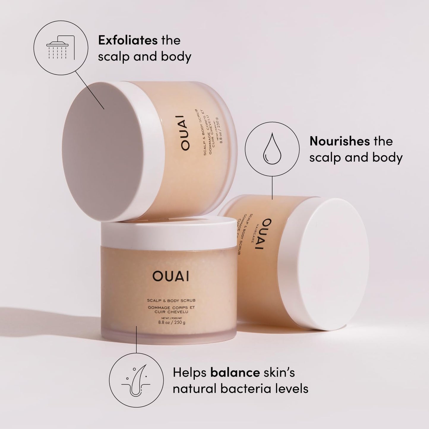 OUAI Travel Kit - Includes Travel Size Leave In Conditioner, Detox Shampoo, Fine to Medium Hair Treatment Masque and Melrose Place Scalp & Body Scrub (4 Count)