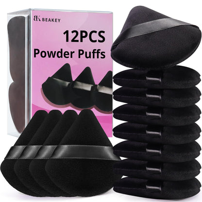 12Pcs Powder Puffs for Face Powder Triangle Powder Puff for Loose and Cosmetic Foundation, Makeup Puff for Contouring, Cloud Kiss Makeup Sponges Beauty Makeup Tools, Double 6 Pack Black