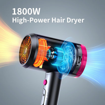 Hair Dryer with Diffuser, Portable Blow Dryer for Curly Hair for Women/Men, 1800 Watt Ionic Hairdryer, Blow Dryer with Nozzle for Fast Drying as Salon, Lightweight