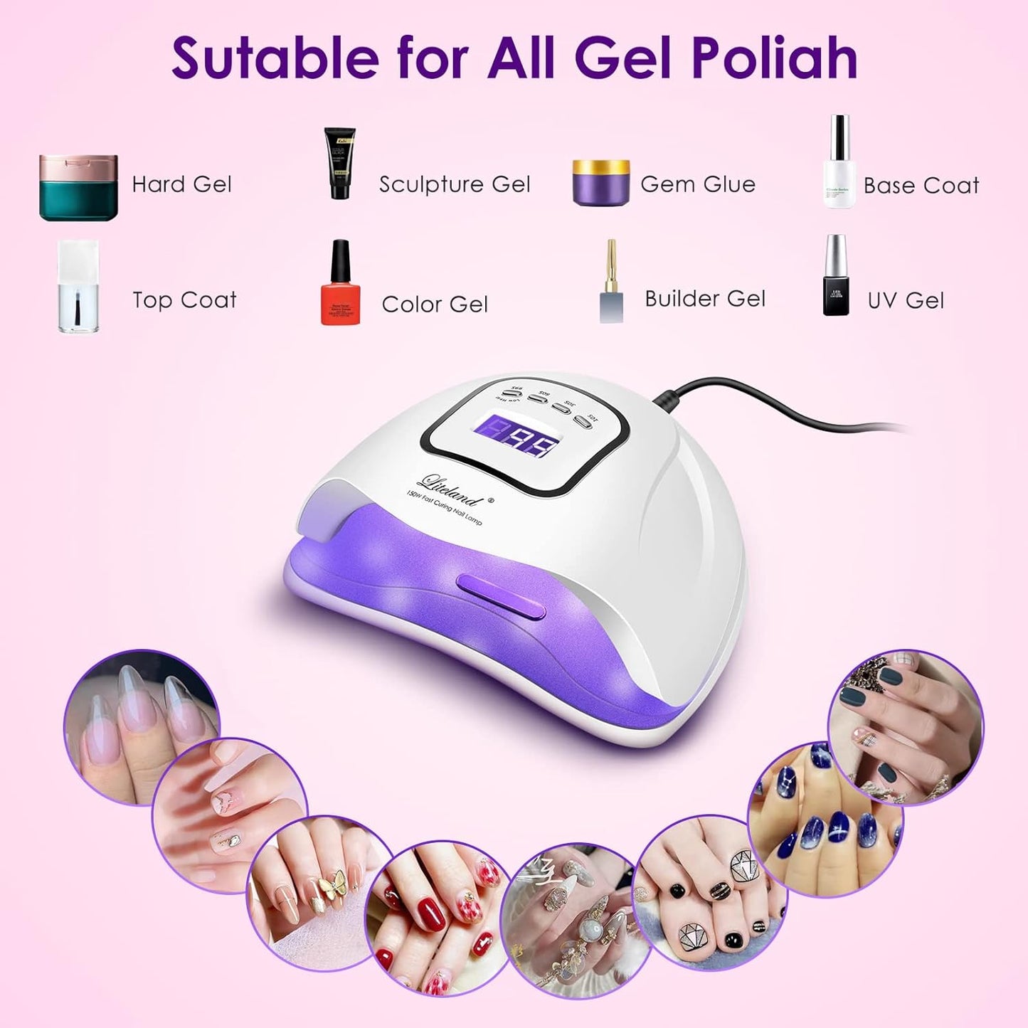 UV Gel Nail Lamp,150W UV Nail Dryer LED Light for Gel Polish-4 Timers Professional Nail Art Accessories,Curing Gel Toe Nails