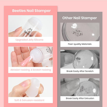 Beetles Nail Stamp 3Pcs Silicone French Tip Nail Stamp Kit with Replacement Nail Stamper Heads and Scrapers Soft Silicone Nail Printing Tool for Home Manicure Diy Nail Art Salon Gifts for Girls