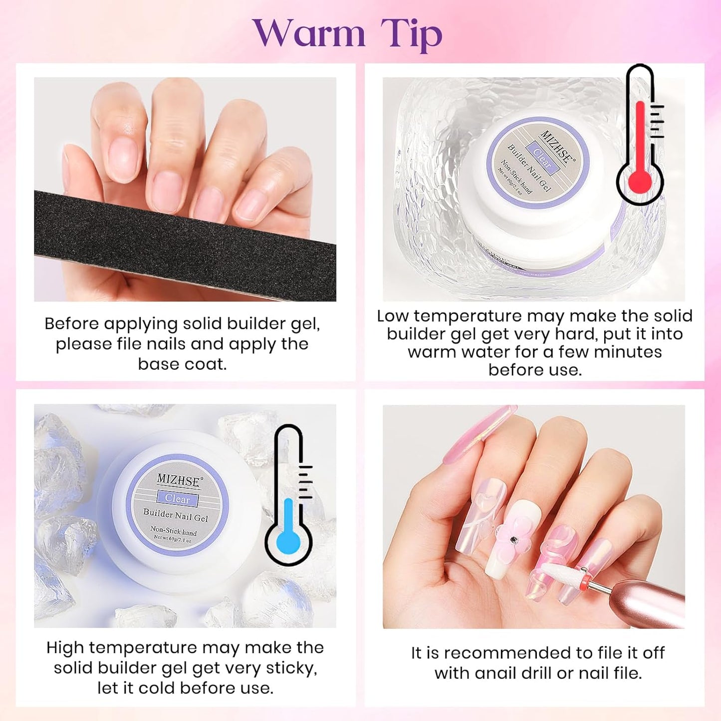 Solid Builder Gel for Nails, 60G Large Capacity Clear Hard Gel for Nails 3D Sculpting Gel Non-Sticky Hand Carving Gel U V/LED Nail Extension Gel with 3D Silicone Mold Nail Art Salon Home DIY