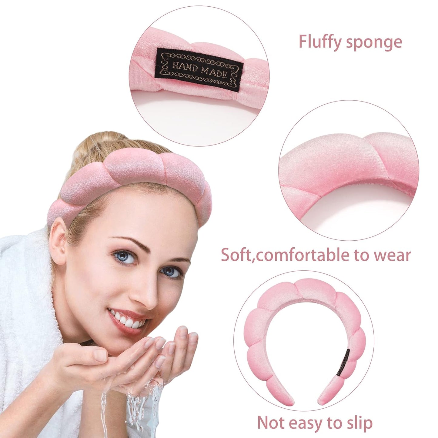 Spa Headband for Women Sponge Headband for Washing Face Clouds Soft Hairband Skincare Makeup Headbands for Women Girls Shower Makeup Skincare (Pink)