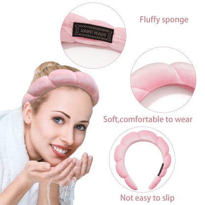 Spa Headband for Women Sponge Headband for Washing Face Clouds Soft Hairband Skincare Makeup Headbands for Women Girls Shower Makeup Skincare (Pink)