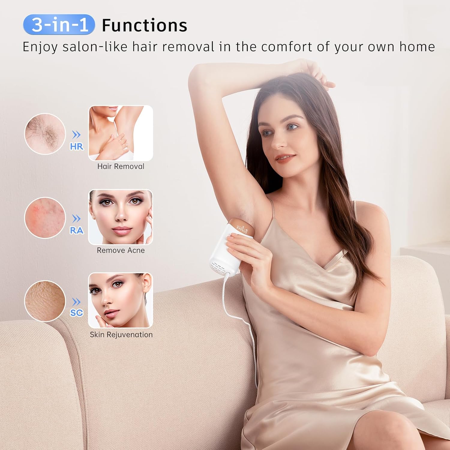 Laser Hair Removal with 5℃ Ice Cooling, Painless IPL Laser Hair Removal Device 3 in 1  at Home Hair Remover Machine for Women Men Electrolysis Permanent Epilator on Face Body Depilation (Gold)