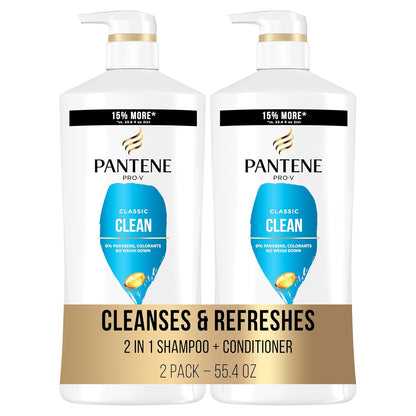 Classic Clean 2-In-1 Shampoo and Conditioner Set with Hair Treatment, Pro-V Nutrients for Dry, Color-Treated Hair, Long-Lasting Nourishment & Hydration Antioxidant-Rich,27.7 Fl Oz Each, 2 Pack